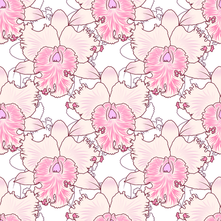 Seamless floral pattern orchids flowers background Vector illustration.のイラスト素材