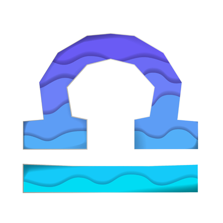 Papercut Zodiac signs Libra. Paper art Astrology symbol isolated on white backgroundのイラスト素材