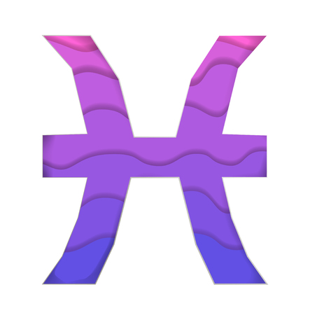 Papercut Zodiac signs Pisces. Paper art Astrology symbol isolated on white backgroundのイラスト素材