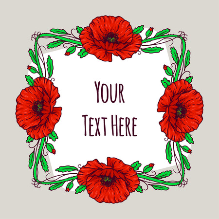 Hand drawn frame for text with flowers and herbs vintage floral border designs.のイラスト素材