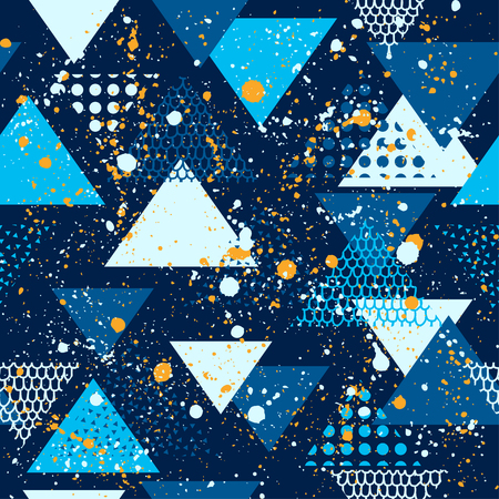 Abstract seamless vector pattern for girls, boys, clothes. Creative background with dots, geometric figures triangle Funny wallpaper for textile and fabric. Fashion style. Colorful brightのイラスト素材