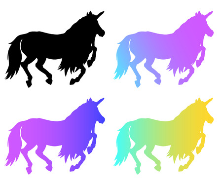 Magical silhouette unicorn illustration, cartoon fantasy animal. card and shirt art for girl isolated on white.のイラスト素材