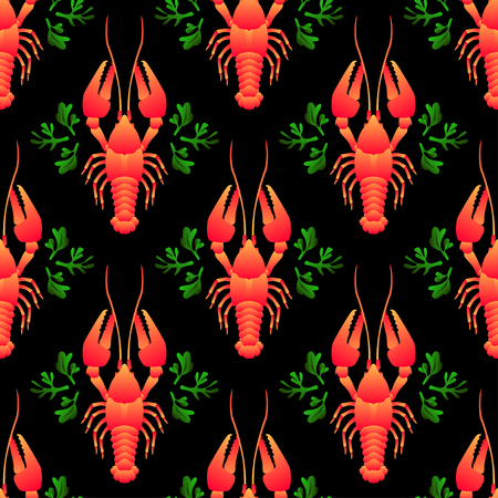 Red Crayfish seamless pattern. Flat Gradient Sea Food Conceptのイラスト素材