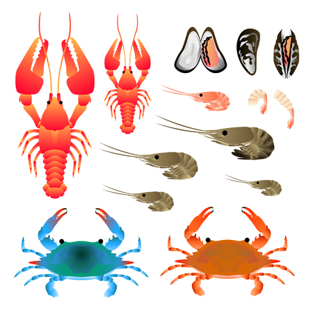Flat Gradient Sea Food Concept isoleted on white..のイラスト素材
