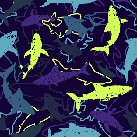 Abstract seamless vector pattern for girls, boys, clothes. Creative background with sharks. Funny wallpaper for textile and fabric. Fashion style. Colorful brightのイラスト素材