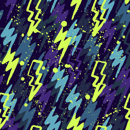 Abstract seamless vector pattern for girls, boys, clothes. Creative background with dots, lightning figures Funny wallpaper for textile and fabric. Fashion style. Colorful bright.のイラスト素材