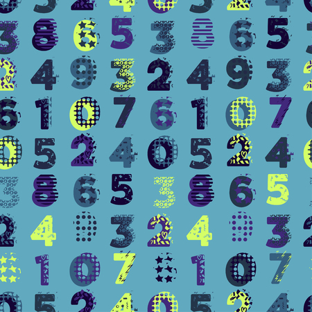 Abstract seamless vector pattern for girls, boys, clothes. Creative background with digits, number, geometric figures Funny wallpaper for textile and fabric. Fashion style. Colorful bright.のイラスト素材