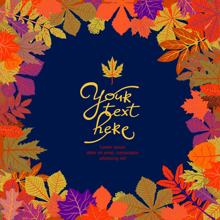 Bright frame with leaflets and place for your text. ECO autumn Nature wallpaper. For your design.のイラスト素材