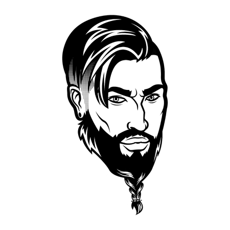 Vector bearded men face hipster head with haircuts, mustaches and beards. For Silhouettes or avatars, emblems and icons, labels.のイラスト素材