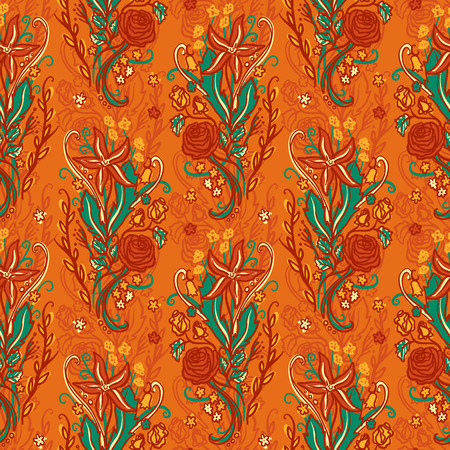 Vector colorful Hand drawn stylized floral seamless pattern for girls clothes. Funny wallpaper for textile and fabric. Fashion style. Colorful brightのイラスト素材