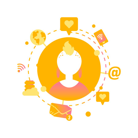 Avatars women with different hairstyles heads in flat style. Vector illustration in the circle. Business gradient style people.のイラスト素材