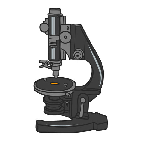 Microscope icon. Hand drawn color illustration of microscope vector icon for web design. Science elements. Isoleted on white background.のイラスト素材