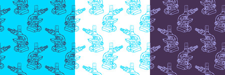 Set of color hand drawn seamless vector pattern with Microscope icon Science elements. Wallpaper for girls, boys, clothes. Creative background for textile and fabric. Fashion style.のイラスト素材