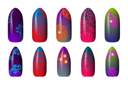set of colored painted neon nail stickers. manicure art. nail polish. isolated on a white background.のイラスト素材