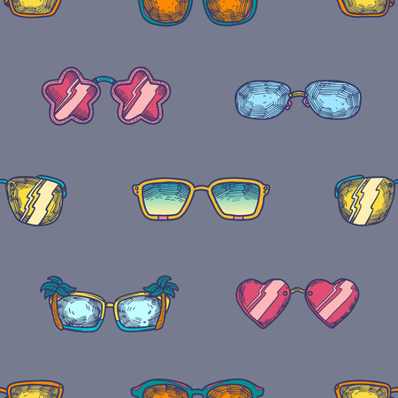 hand drawn seamless vector summer pattern with Sunglasses for girls, boys, clothes. Creative background with Doodle summe wallpaper for textile and fabric. Fashion style.のイラスト素材