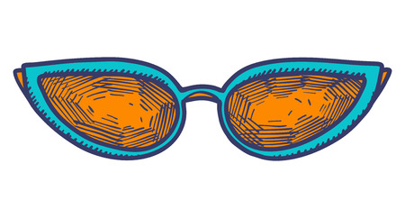 Hand drawn summer illustration sketch style Sunglasses icon Simple Doodle vector icon for web design isolated on white background. Fashion vintage element.のイラスト素材