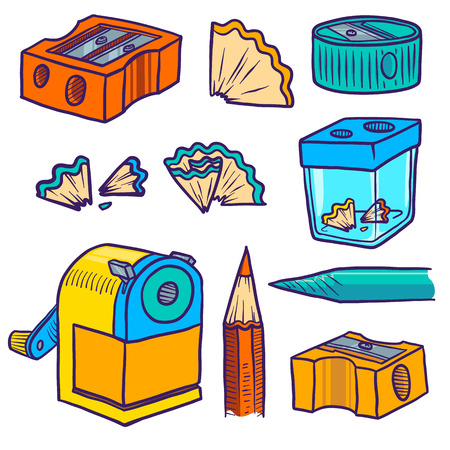 Hand Drawn Sharpener icon set. Doodle set of sharpener vector icons for web design isolated on white backgroundのイラスト素材