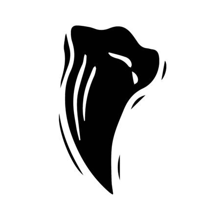 Sharp animal claw hand drawn silhouette illustration. Dangerous predator, wild beast fang black ink drawing. Paleontology logotype. Archeological find, discovery symbol isolated on white backgroundのイラスト素材