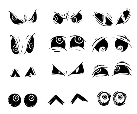 Various eyes hand drawn monochrome illustrations setのイラスト素材