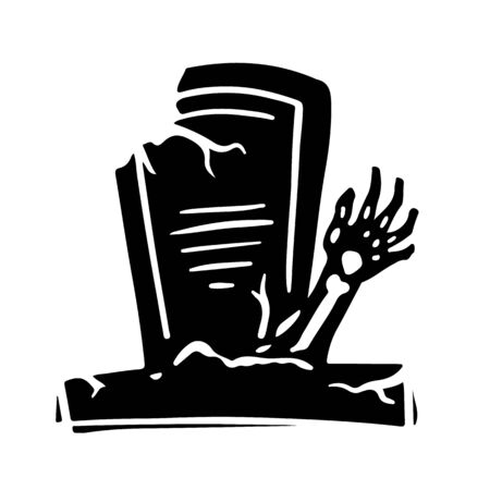 Tombstone with zombie arm hand drawn silhouette illustrationのイラスト素材
