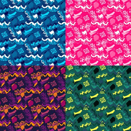 Abstract seamless vector pattern for girls, boys, clothes. Creative background with dots, geometric figures Funny wallpaper for textile and fabric. Fashion style. Colorful brightのイラスト素材