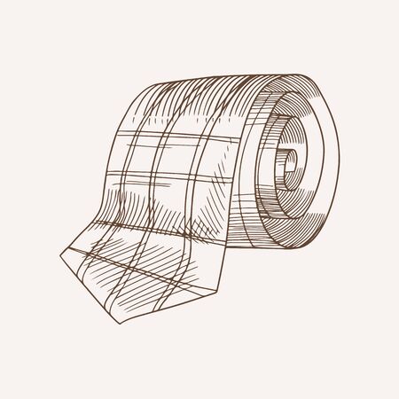 Rolled stylish checkered tie hand drawn illustration. Trendy folded necktie ink drawing. Sketched neckwear with print isolated on white. Monochrome official male accessory design elementのイラスト素材