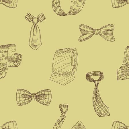 Bow ties and neckties hand drawn color seamless patternのイラスト素材
