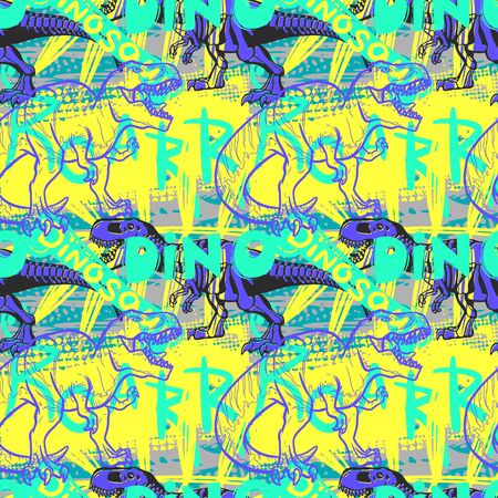 Dinosaur T rex color creative hand drawn seamless pattern for boys and girlsのイラスト素材