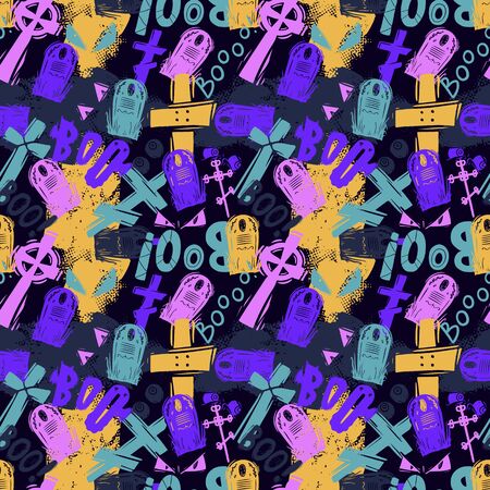 Abstract seamless halloween pattern for girls, boys, clothes. Creative background with dots, geometric figures Funny wallpaper for textile and fabric. Fashion style. Colorful brightの写真素材