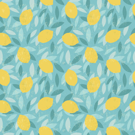 Lemon seamless pattern illustration. Summer design repeated textile with citrus fruits.の写真素材