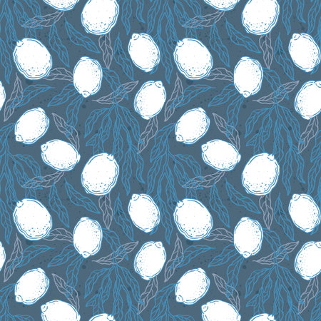 Lemon seamless pattern illustration. Summer design repeated textile with citrus fruits.の写真素材