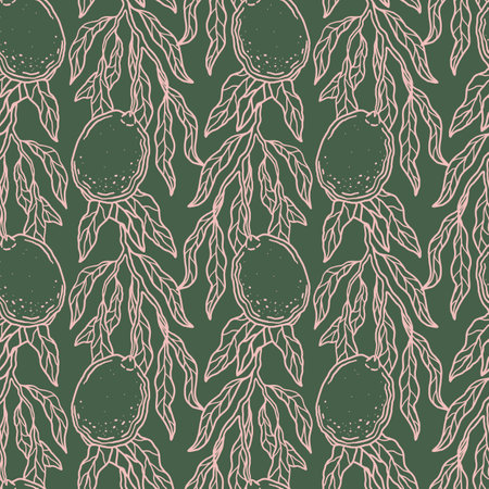 Lemon seamless pattern illustration. Summer design repeated textile with citrus fruits.