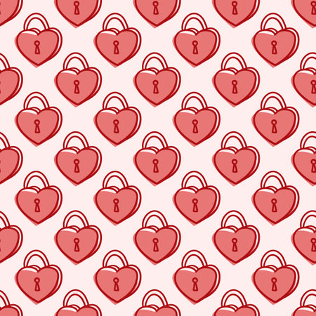 Seamless pattern Valentines Day theme doodle Vector of hand drawn lock with heart shape on a pinkのイラスト素材