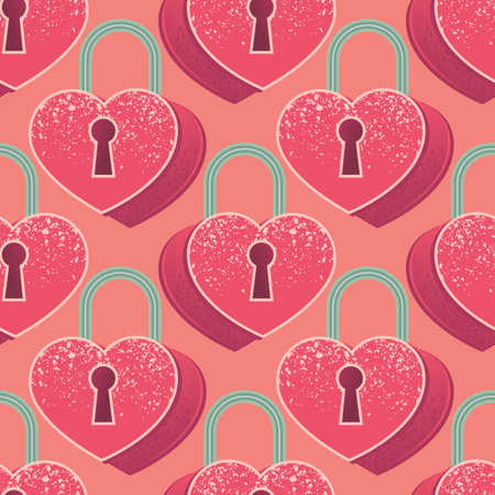 Valentines Day theme Vector seamless pattern of hand drawn lock with heart shape isolated on a pinkのイラスト素材