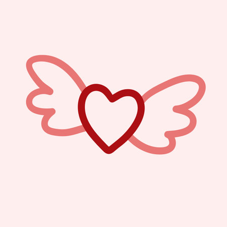 Valentines Day theme doodle Vector illustration of hand drawn heart shape with little wings isolated on a pink background.のイラスト素材