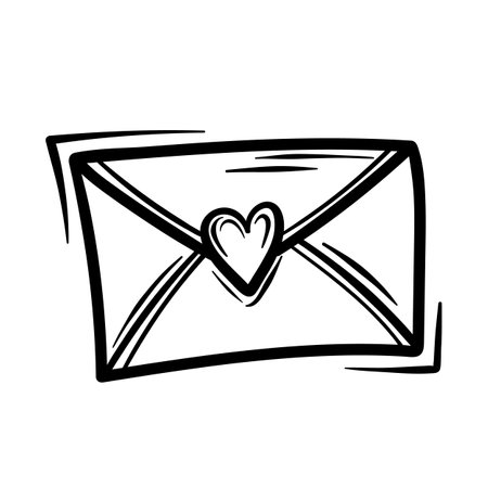 Valentines Day theme doodle Vector icon of hand drawn mail letter with heart shape on a white background.のイラスト素材