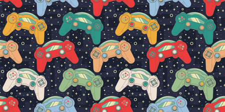 Seamless Retro pattern with joysticks. Video game controller gaming cool print for boys and girls....
