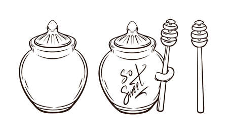 Honey hand drawn decorative icons with a jag of honey isolated vector inl illustrationのイラスト素材