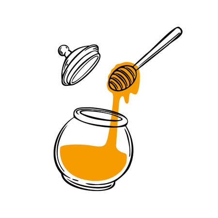 Honey hand drawn decorative icons with a jag of honey isolated vector inl illustrationのイラスト素材
