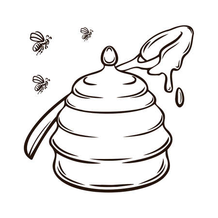 Honey hand drawn decorative icons with a jag of honey isolated vector inl illustrationのイラスト素材