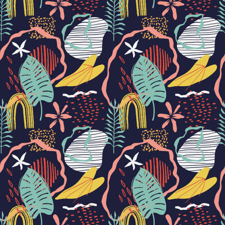 Modern jungle seamless vector pattern for girls, boys