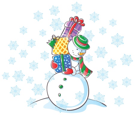 	Snowman with giftsのイラスト素材