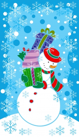 	Snowman with giftsのイラスト素材