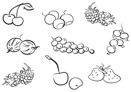 Set of black contour berries のイラスト素材