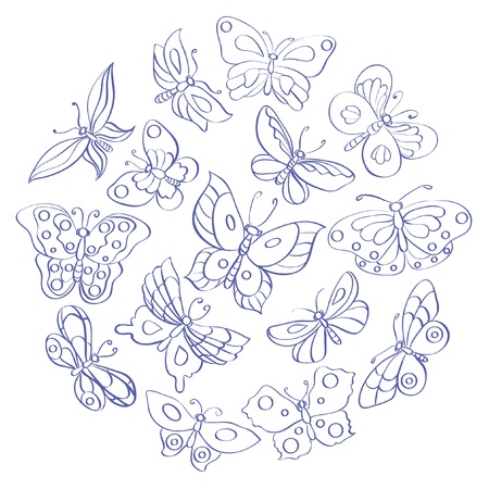 	Set of fifteen contour butterfliesのイラスト素材