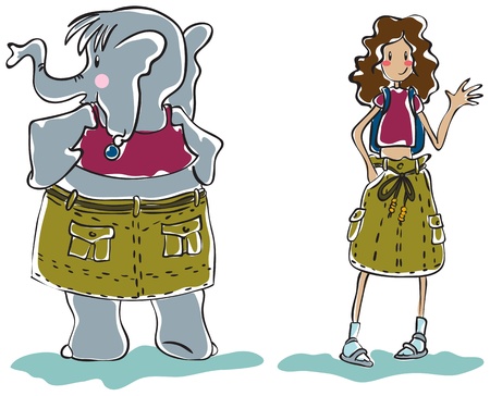 One model skirt fits skinny girl and elephantのイラスト素材
