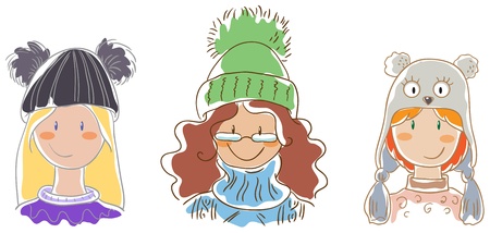 Three girls in capsのイラスト素材