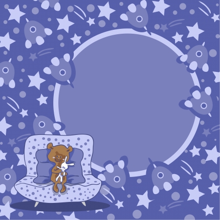 Purple space background with little bear with free place for your textのイラスト素材