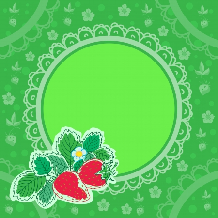 Green square background with strawberyのイラスト素材