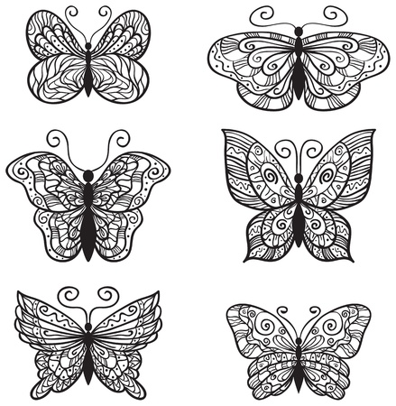 Six ornate butterflies for your design isolated on white background.のイラスト素材